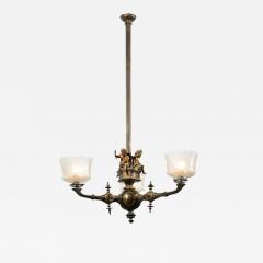 French 19th Century Three Light Bronze and Baccarat Chandelier with Cherubs - 3435383