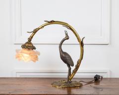 French 20th Century Art Nouveau Bronze Heron Lamp - 4812127