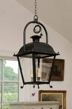 French 20th Century Black Iron Four Light Lanterns with Glass Panels Sold Each - 3509212