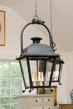 French 20th Century Black Iron Four Light Lanterns with Glass Panels Sold Each - 3509214