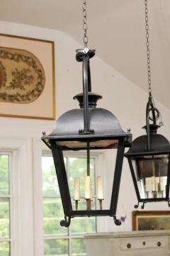 French 20th Century Black Iron Four Light Lanterns with Glass Panels Sold Each - 3509218