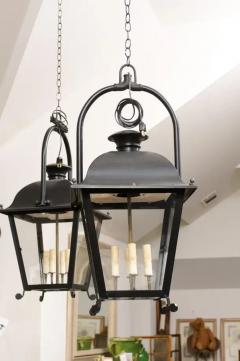 French 20th Century Black Iron Four Light Lanterns with Glass Panels Sold Each - 3509302
