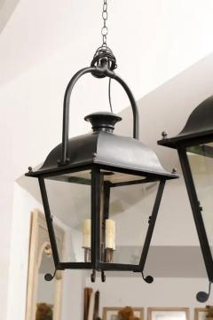 French 20th Century Black Iron Four Light Lanterns with Glass Panels Sold Each - 3509305