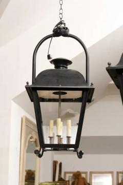 French 20th Century Black Iron Four Light Lanterns with Glass Panels Sold Each - 3509309