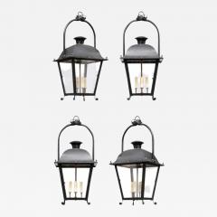 French 20th Century Black Iron Four Light Lanterns with Glass Panels Sold Each - 3514544