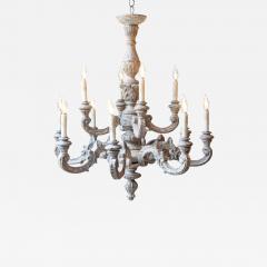 French 20th Century Carved and Painted Wood Twelve Light Chandelier - 4305815