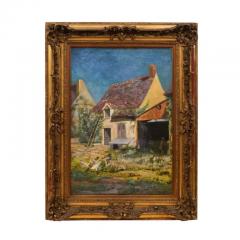 French 20th Century Farmyard Scene by H Greilschmez in Carved Giltwood Frame - 3491445