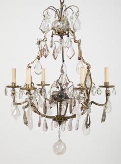 French 3 Double Light Gilded Rock Crystal Chandelier - 2117167