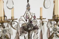 French 3 Double Light Gilded Rock Crystal Chandelier - 2117176