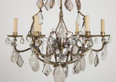 French 3 Double Light Gilded Rock Crystal Chandelier - 2117179