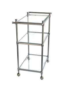 French 3 tier Chrome Bar Drinks Cart with Glass Shelves - 4327895