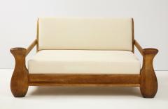 French Amorphic Oak Linen Settee France 1960s - 2097074