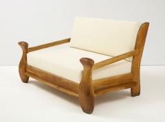 French Amorphic Oak Linen Settee France 1960s - 2097076