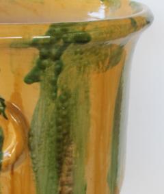 French Anduze Style Pottery Garden Pot with Yellow Green and Brown Drip Glaze - 1081879