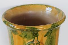 French Anduze Style Pottery Garden Pot with Yellow Green and Brown Drip Glaze - 1081880