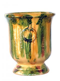 French Anduze Style Pottery Garden Pot with Yellow Green and Brown Drip Glaze - 1081881
