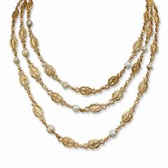 French Antique 18K Gold and Pearl Longchain Necklace - 3255839