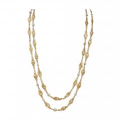 French Antique 18K Gold and Pearl Longchain Necklace - 3256833