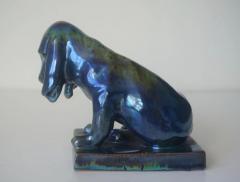 French Antique Pottery Art Nouveau Lustre Glaze Blue Green Dog Figure Sculpture - 4267940