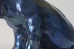 French Antique Pottery Art Nouveau Lustre Glaze Blue Green Dog Figure Sculpture - 4267946