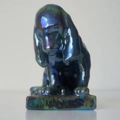 French Antique Pottery Art Nouveau Lustre Glaze Blue Green Dog Figure Sculpture - 4267947