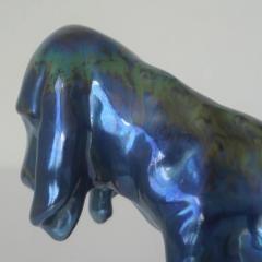 French Antique Pottery Art Nouveau Lustre Glaze Blue Green Dog Figure Sculpture - 4267951