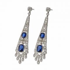 French Art Deco AGL Natural No Heat Sapphire and Diamond Pendant Earrings - 3512575