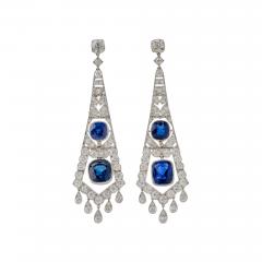 French Art Deco AGL Natural No Heat Sapphire and Diamond Pendant Earrings - 3517624