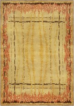 French Art Deco Amber Chocolate Coral and Red Handmade Wool Rug - 2455184