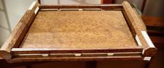 French Art Deco Amboyna Burl Wood Tray with Ivoroid Accents c 1930s - 4134511