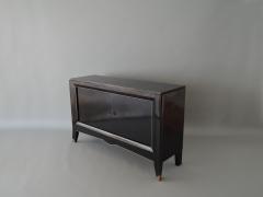 French Art Deco Black Lacquered Two Door Buffet Commode with Bronze Details - 466391