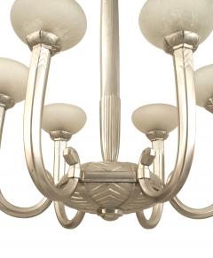 French Art Deco Bronze and Etched Glass Chandelier - 1277376