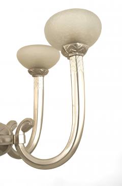 French Art Deco Bronze and Etched Glass Chandelier - 1277377