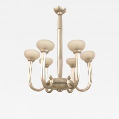 French Art Deco Bronze and Etched Glass Chandelier - 1280124