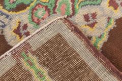 French Art Deco Brown Green Yellow Blue Lilac Handmade Wool Rug - 3582328