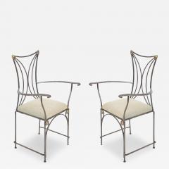 French Art Deco Cartier Brass and Steel Arm Chairs - 2791815