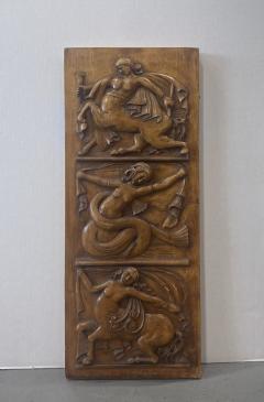 French Art Deco Carved Wood Relief with 3 Panels - 4668649