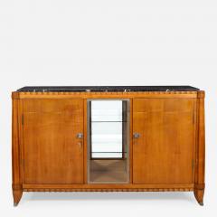 French Art Deco Cherry Nickel and Marble Sideboard Credenza Cabinet - 4504201