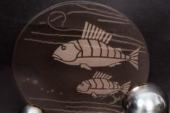 French Art Deco Chrome and Etched Glass Fish Lumiere Table Light - 4805132