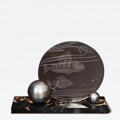 French Art Deco Chrome and Etched Glass Fish Lumiere Table Light - 4810085