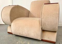 French Art Deco Club or Lounge Chair in Beige Suede Upholstery a Pair - 3300348