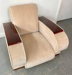 French Art Deco Club or Lounge Chair in Beige Suede Upholstery a Pair - 3300355