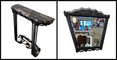 French Art Deco Console Mirror Iron and Portoro Marble Original - 3778966