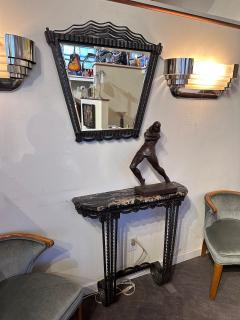 French Art Deco Console Mirror Iron and Portoro Marble Original - 3779016