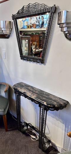 French Art Deco Console Mirror Iron and Portoro Marble Original - 3779050