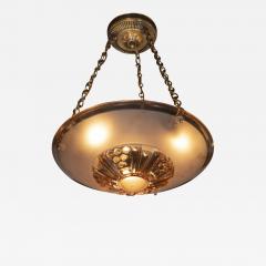 French Art Deco Copper Hued Glass Pendant with Gilt Brass Fittings - 1462955
