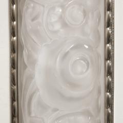 French Art Deco Cubist Silvered Bronze and Frosted Glass Stylized Floral Sconces - 1733381