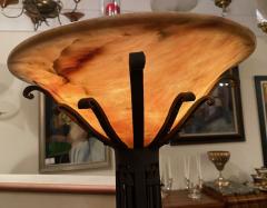 French Art Deco Custom Floor Lamp Iron Alabaster Torchiere - 3794479