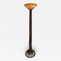 French Art Deco Custom Floor Lamp Iron Alabaster Torchiere - 3796178
