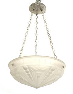 French Art Deco Frosted Glass Bowl Pendant Chandelier - 917904